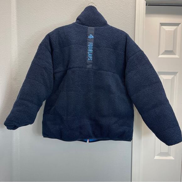 Reversible Polar Quilted sherpa Jacket Large Navy Cornflower - Picture 3 of 15